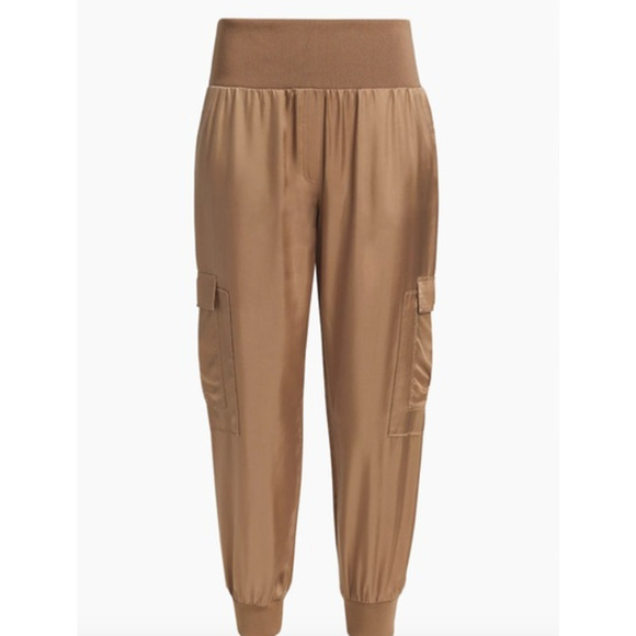 Cinq a Sept Giles Pants NWT Satin Utility Cargo Jogger Size XS Sahara Brown - Picture 2 of 6